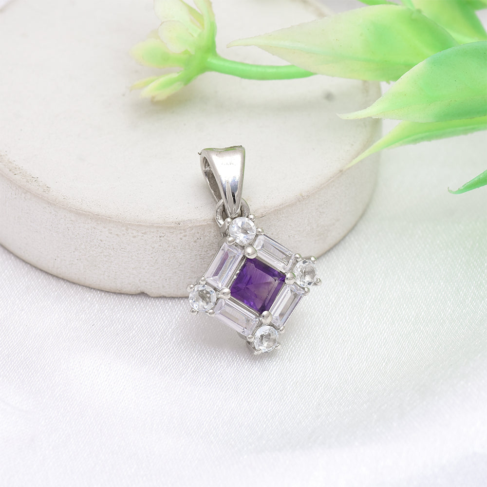 Pandantiv din Argint 925 ( 2.21 grame ) cu Ametist Marocan și Topaz Alb 0.95 Carate