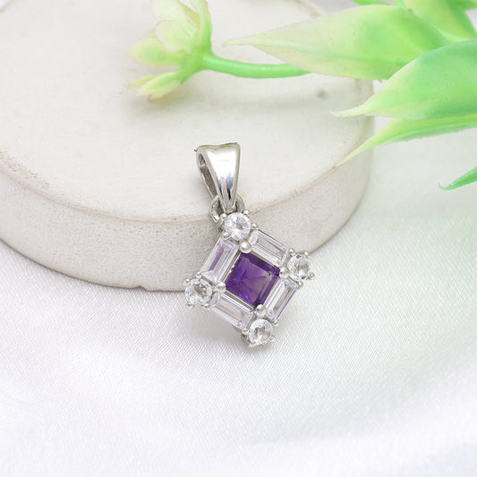 Pandantiv din Argint 925 ( 2.21 grame ) cu Ametist Marocan și Topaz Alb 0.95 Carate