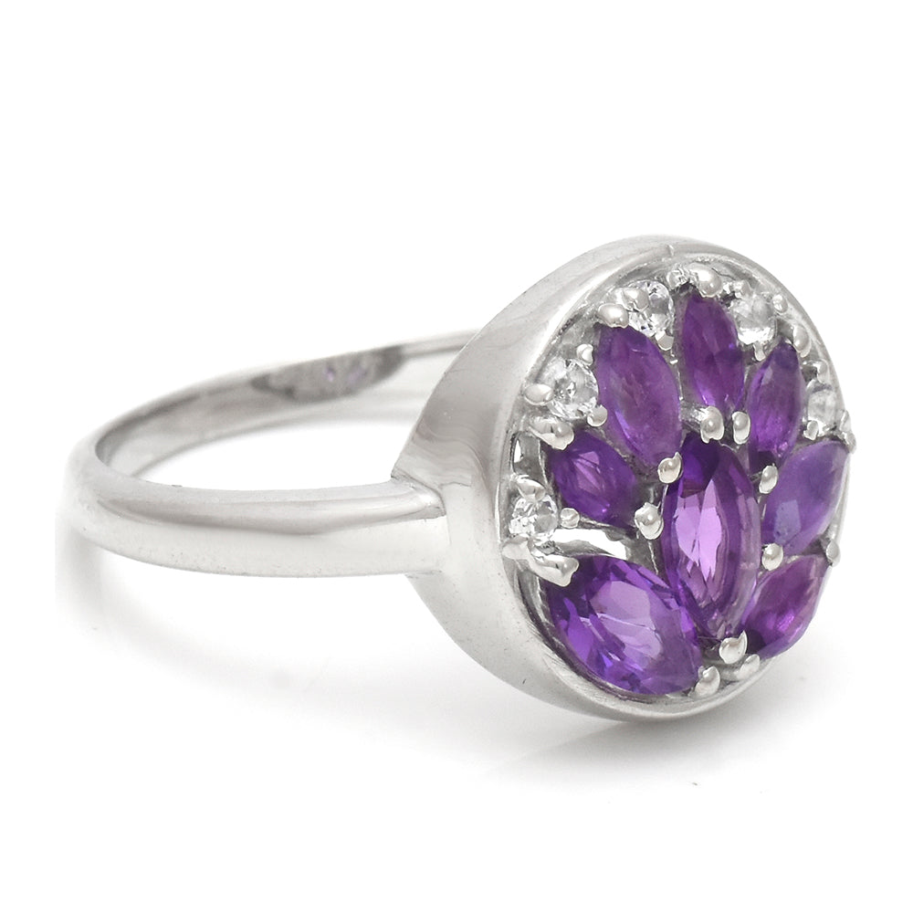 Inel din Argint 925 ( 2.89 grame ) cu Ametist Marocan și Topaz Alb 1.26 Carate