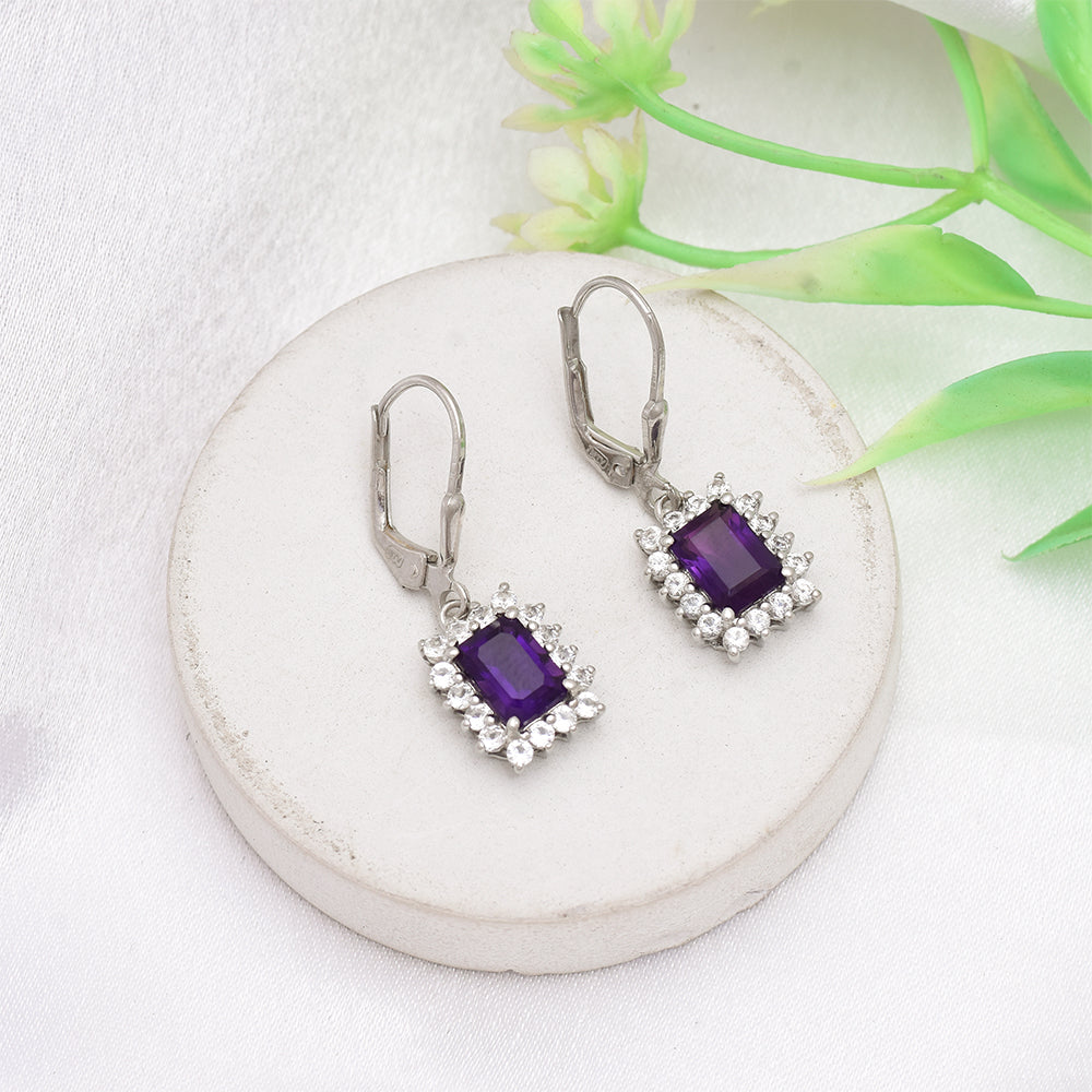 Cercei din Argint 925 ( 2.65 grame ) cu Ametist Marocan și Topaz Alb 2.27 Carate 1 