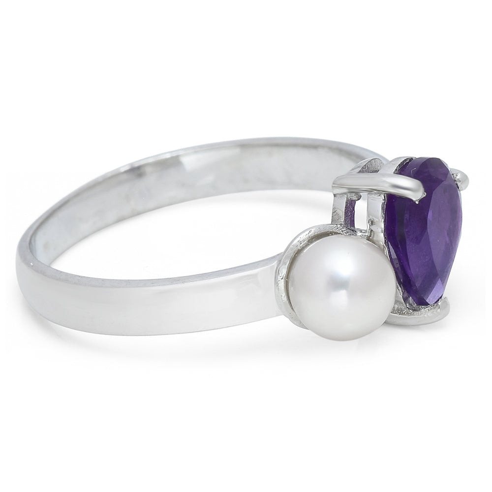 Inel din Argint 925 ( 2.63 grame ) cu Ametist Marocan și Perlă de Apă Dulce Albă 2.39 Carate