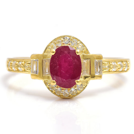 Inel din Argint 925 Placat cu Aur ( 2.38 grame ) cu Rubin Malagasy și Topaz Alb 1.01 Carate