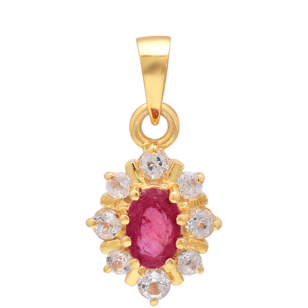 Pandantiv din Argint 925 Placat cu Aur ( 1.29 grame ) cu Rubin Malagasy și Topaz Alb 0.68 Carate 4 