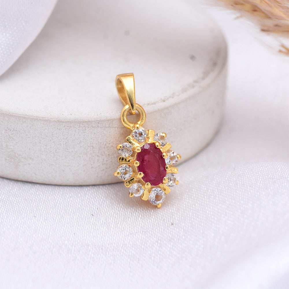 Pandantiv din Argint 925 Placat cu Aur ( 1.29 grame ) cu Rubin Malagasy și Topaz Alb 0.68 Carate 1 