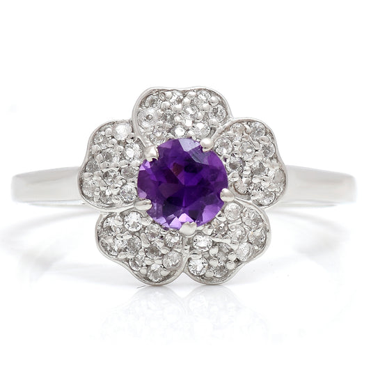 Inel din Argint 925 ( 2.65 grame ) cu Ametist Marocan și Topaz Alb 0.64 Carate