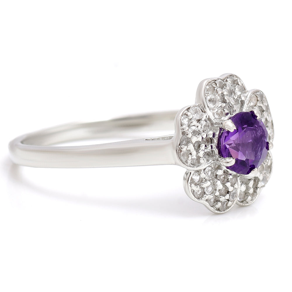 Inel din Argint 925 ( 2.65 grame ) cu Ametist Marocan și Topaz Alb 0.64 Carate