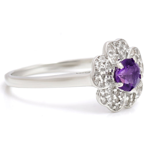Inel din Argint 925 ( 2.65 grame ) cu Ametist Marocan și Topaz Alb 0.64 Carate