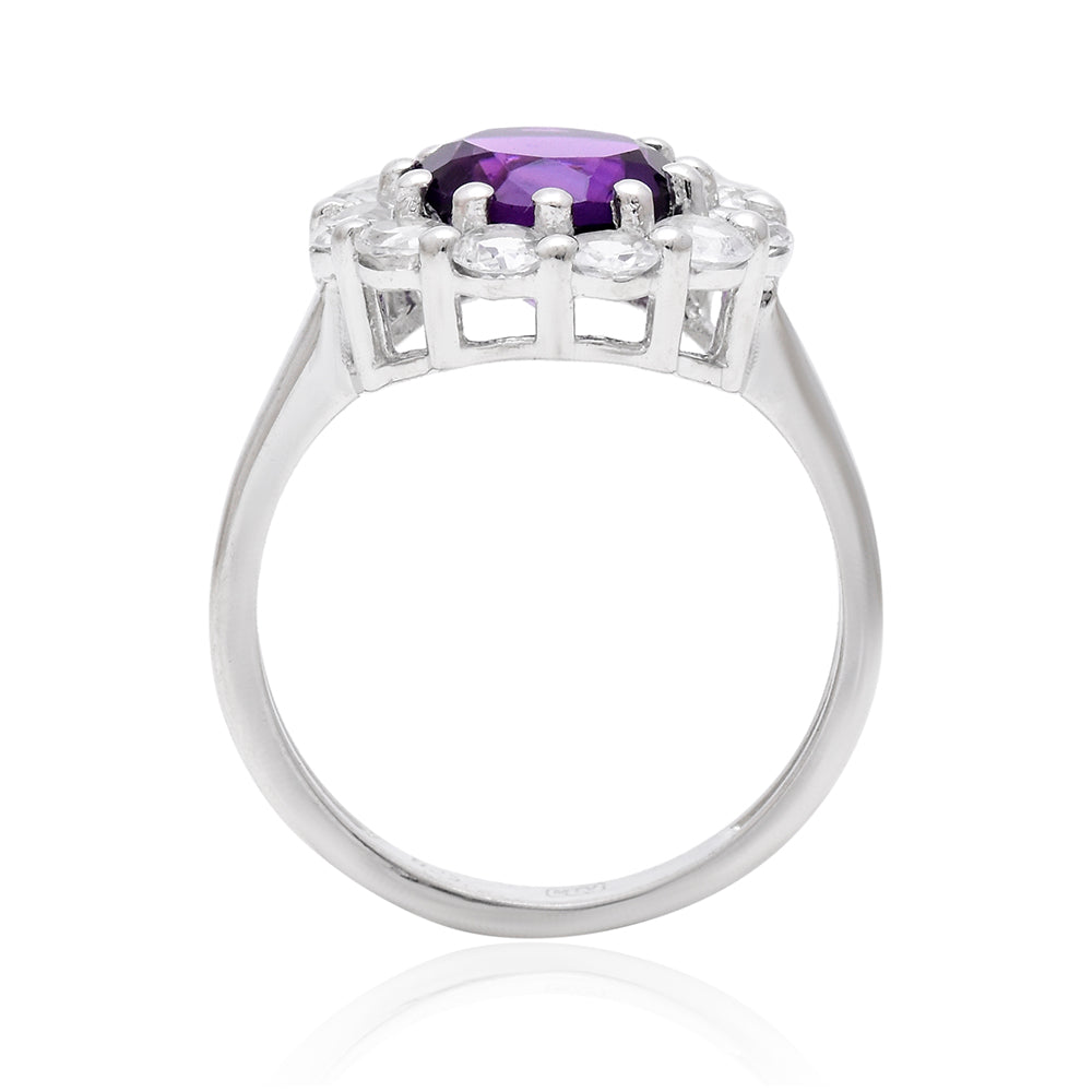 Inel din Argint 925 ( 2.84 grame ) cu Ametist Marocan și Topaz Alb 3.1 Carate 3 