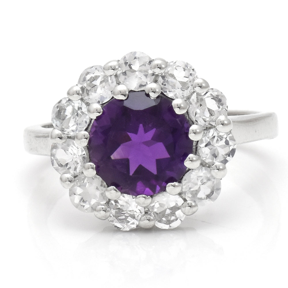 Inel din Argint 925 ( 2.84 grame ) cu Ametist Marocan și Topaz Alb 3.1 Carate 2 