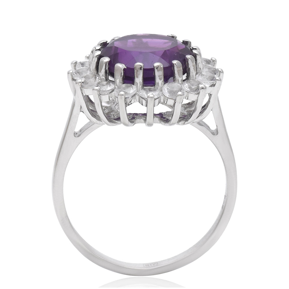 Inel din Argint 925 ( 2.1 grame ) cu Ametist Marocan și Topaz Alb 12 Carate 4 