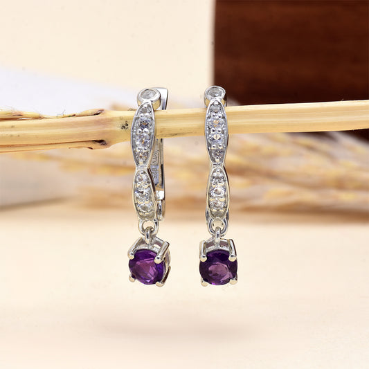Cercei din Argint 925 ( 3.8 grame ) cu Ametist Marocan și Topaz Alb 0.67 Carate