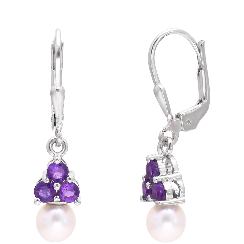 Cercei din Argint 925 ( 1.88 grame ) cu Ametist Marocan și Perlă de Apă Dulce Albă 3.22 Carate 3 