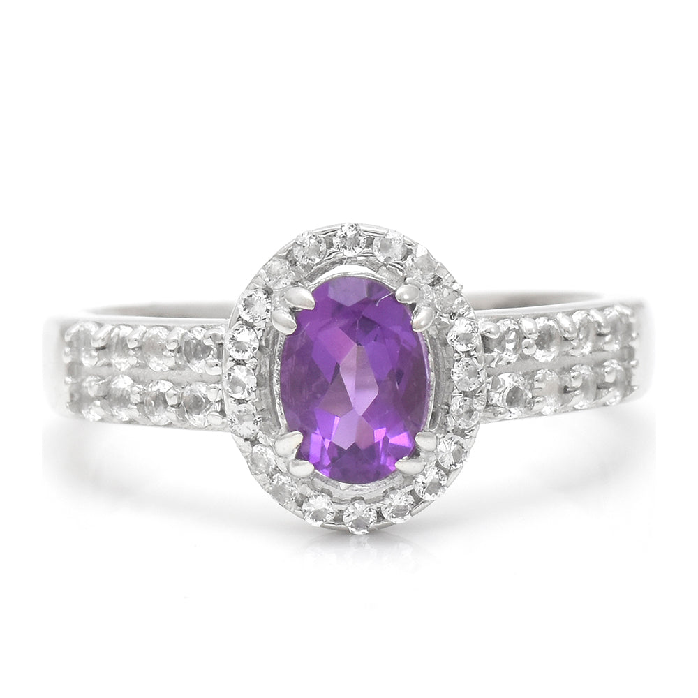 Inel din Argint 925 ( 3.42 grame ) cu Ametist Marocan și Topaz Alb 0.77 Carate