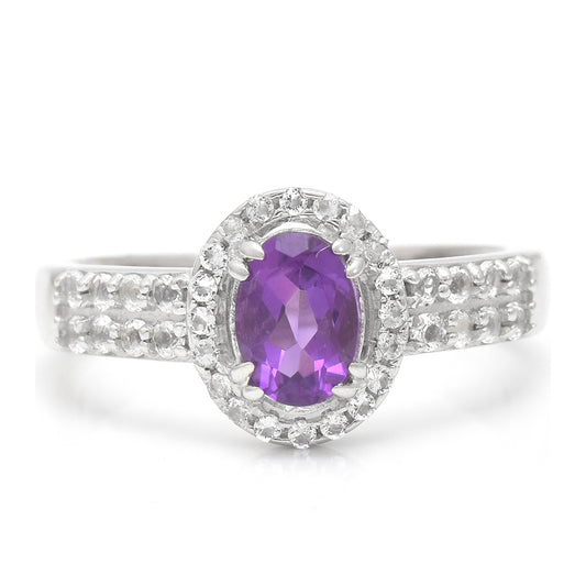 Inel din Argint 925 ( 3.42 grame ) cu Ametist Marocan și Topaz Alb 0.77 Carate