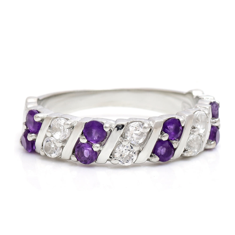 Inel din Argint 925 ( 3.82 grame ) cu Ametist Marocan și Topaz Alb 1 Carate 1 