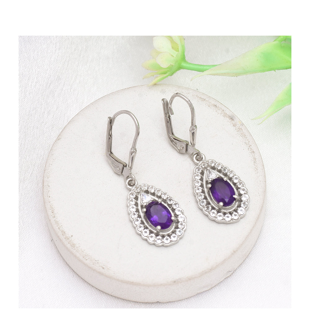 Cercei din Argint 925 ( 3.05 grame ) cu Ametist Marocan și Topaz Alb 1.85 Carate 1 