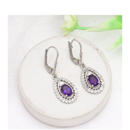Cercei din Argint 925 ( 3.05 grame ) cu Ametist Marocan și Topaz Alb 1.85 Carate
