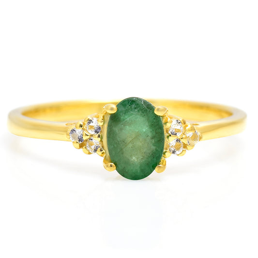 Inel din Argint 925 Placat cu Aur ( 1.99 grame ) cu Smarald Brazilian 0.66 Carate