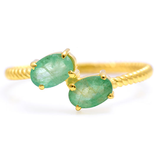 Inel din Argint 925 Placat cu Aur ( 1.7 grame ) cu Smarald Brazilian 0.73 Carate