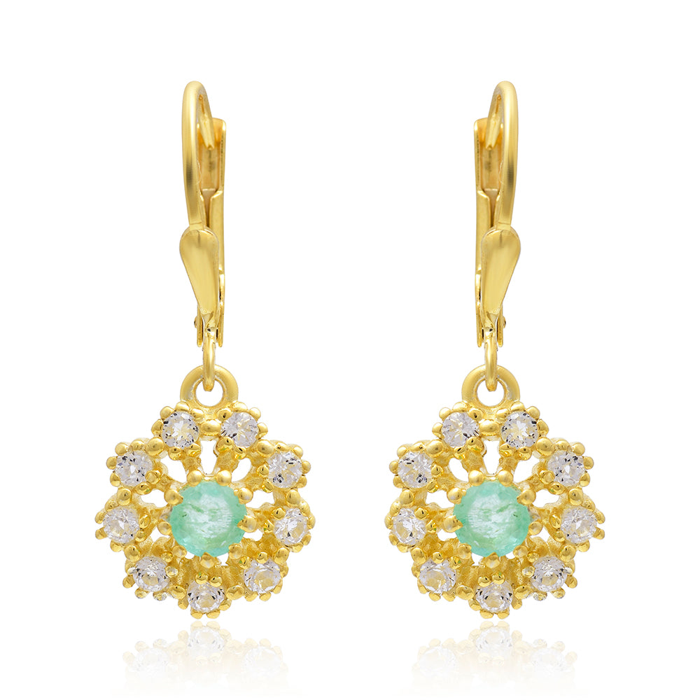 Cercei din Argint 925 Placat cu Aur ( 3.38 grame ) cu Smarald Brazilian și Topaz Alb 1.02 Carate 1 