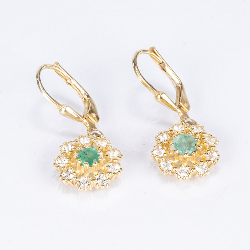 Cercei din Argint 925 Placat cu Aur ( 3.38 grame ) cu Smarald Brazilian și Topaz Alb 1.02 Carate 5 