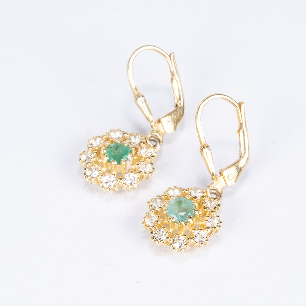 Cercei din Argint 925 Placat cu Aur ( 3.38 grame ) cu Smarald Brazilian și Topaz Alb 1.02 Carate 6 
