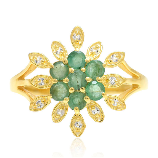 Inel din Argint 925 Placat cu Aur ( 2.66 grame ) cu Smarald Brazilian și Topaz Alb 0.81 Carate