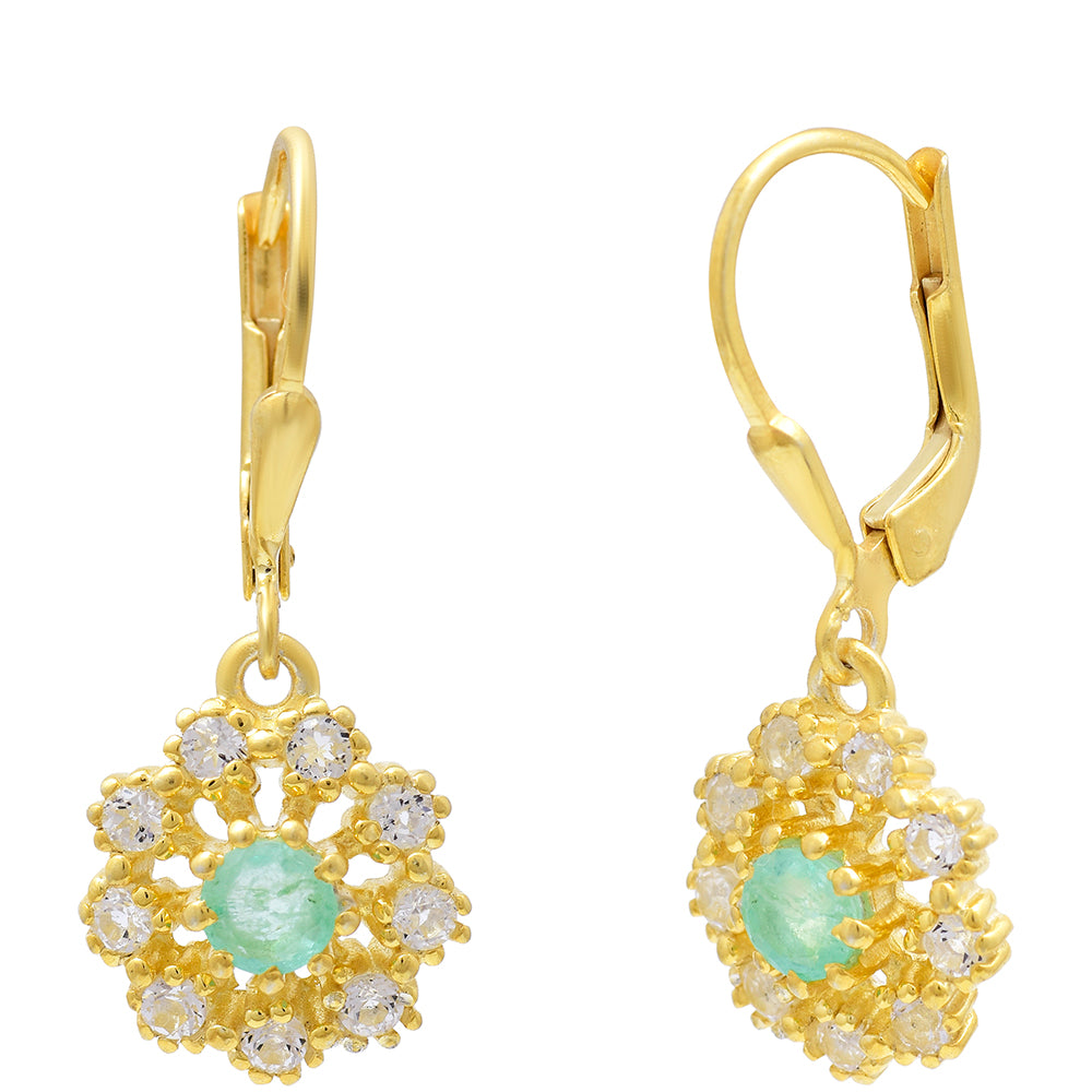 Cercei din Argint 925 Placat cu Aur ( 1.94 grame ) cu Smarald Brazilian și Topaz Alb 0.72 Carate