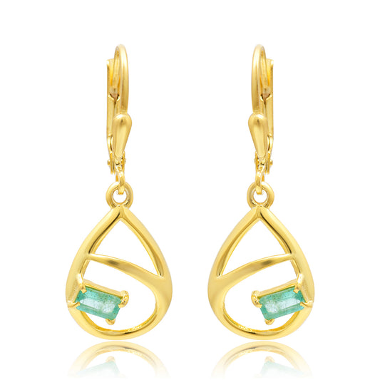 Cercei din Argint 925 Placat cu Aur ( 2.32 grame ) cu Smarald Brazilian 0.61 Carate