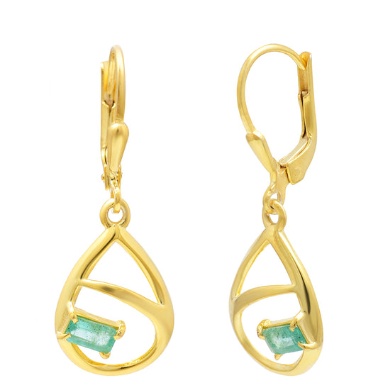 Cercei din Argint 925 Placat cu Aur ( 2.32 grame ) cu Smarald Brazilian 0.61 Carate