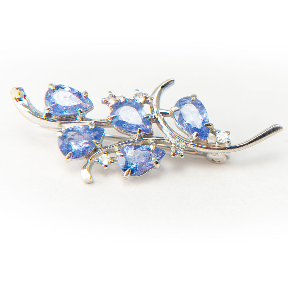 Broşă din Argint 925 ( 2.62 grame ) cu Tanzanit AAA și Topaz Alb 1.83 Carate 2 