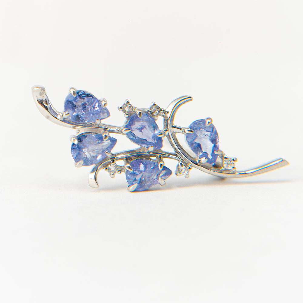 Broşă din Argint 925 ( 2.62 grame ) cu Tanzanit AAA și Topaz Alb 1.83 Carate