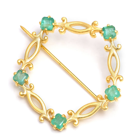 Broşă din Argint 925 Placat cu Aur ( 5.16 grame ) cu Smarald Brazilian 2 Carate