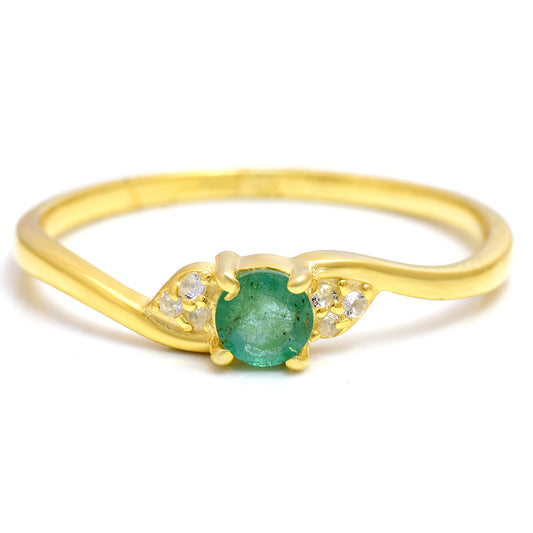 Inel din Argint 925 Placat cu Aur ( 1.56 grame ) cu Smarald Brazilian și Topaz Alb 0.28 Carate