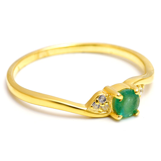 Inel din Argint 925 Placat cu Aur ( 1.56 grame ) cu Smarald Brazilian și Topaz Alb 0.28 Carate