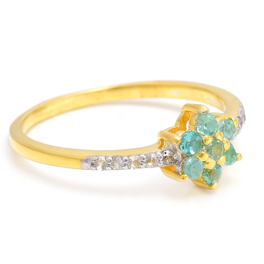 Inel din Argint 925 Placat cu Aur ( 1.54 grame ) cu Smarald Brazilian și Topaz Alb 0.29 Carate