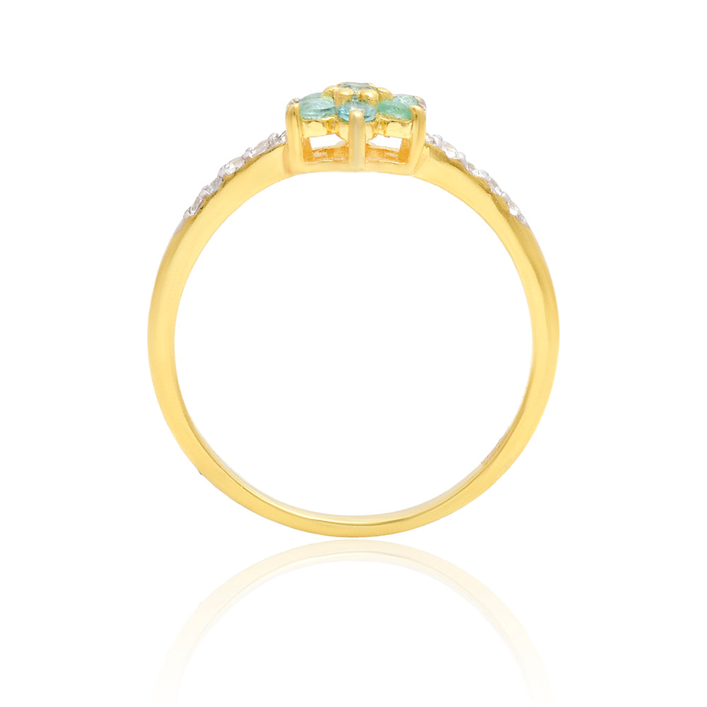 Inel din Argint 925 Placat cu Aur ( 1.54 grame ) cu Smarald Brazilian și Topaz Alb 0.29 Carate 7 