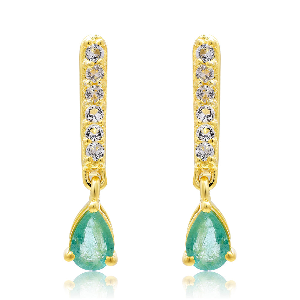 Cercei din Argint 925 Placat cu Aur ( 3.17 grame ) cu Smarald Brazilian și Topaz Alb 0.97 Carate 1 