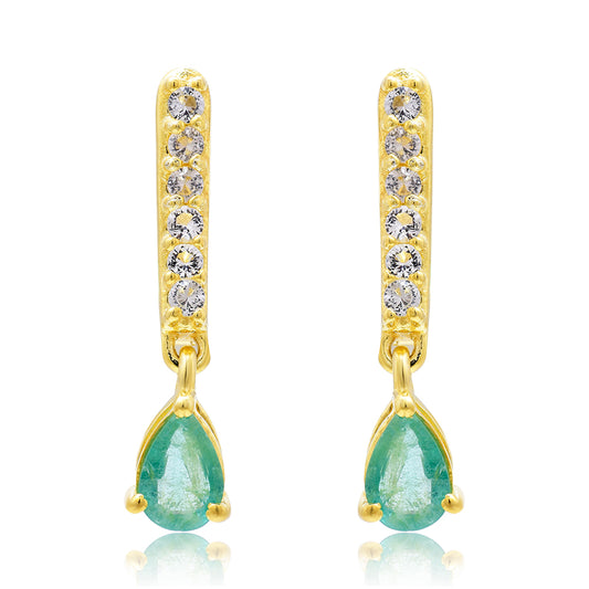 Cercei din Argint 925 Placat cu Aur ( 3.17 grame ) cu Smarald Brazilian și Topaz Alb 0.97 Carate