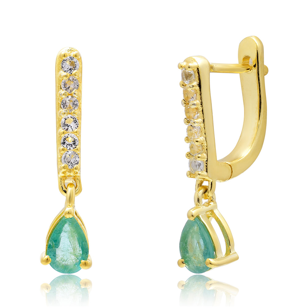 Cercei din Argint 925 Placat cu Aur ( 3.17 grame ) cu Smarald Brazilian și Topaz Alb 0.97 Carate 9 