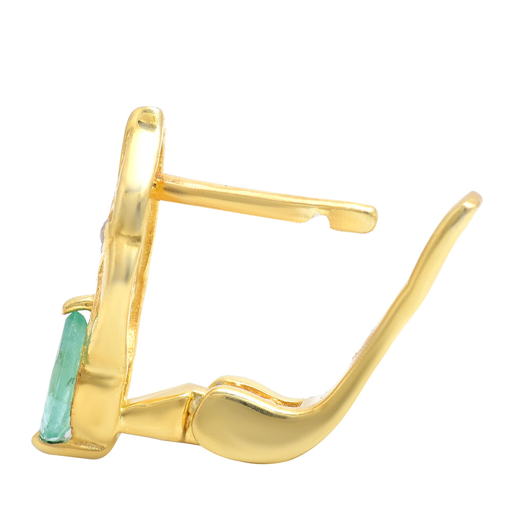 Cercei din Argint 925 Placat cu Aur ( 3.17 grame ) cu Smarald Brazilian și Topaz Alb 0.97 Carate 11 