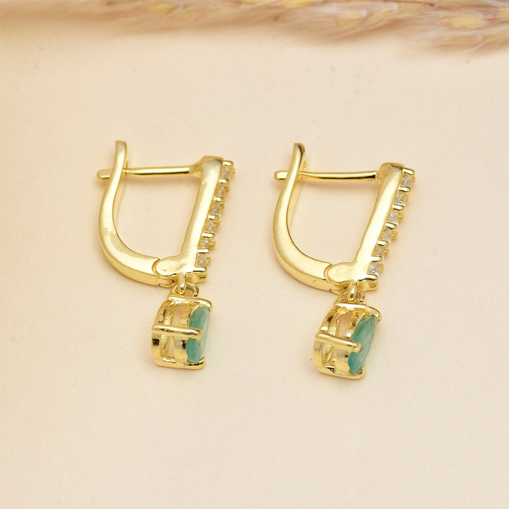 Cercei din Argint 925 Placat cu Aur ( 3.17 grame ) cu Smarald Brazilian și Topaz Alb 0.97 Carate