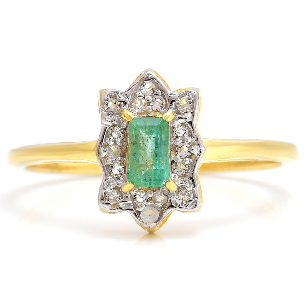 Inel din Argint 925 Placat cu Aur ( 2.16 grame ) cu Smarald Brazilian și Topaz Alb 0.41 Carate 5 