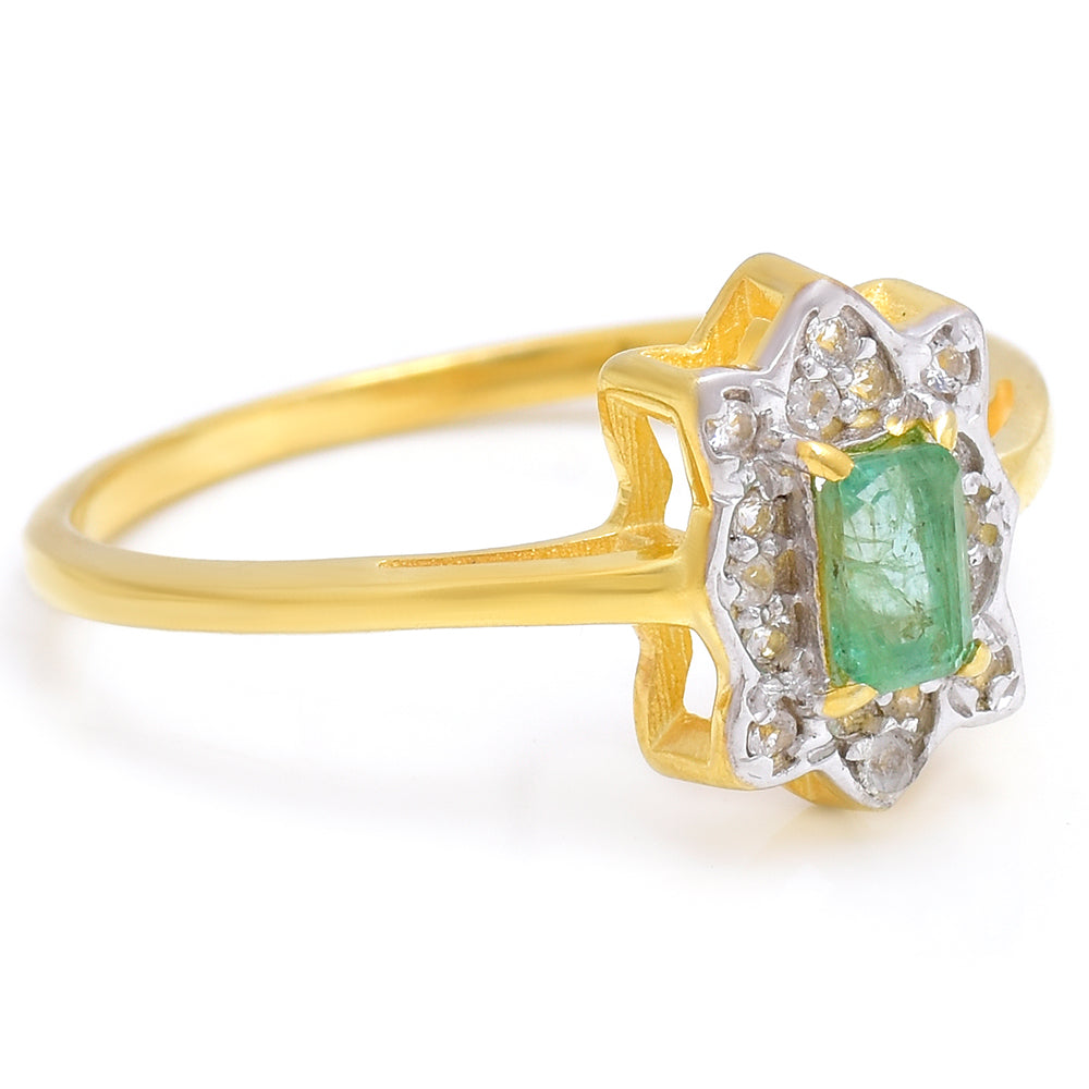 Inel din Argint 925 Placat cu Aur ( 2.16 grame ) cu Smarald Brazilian și Topaz Alb 0.41 Carate 6 