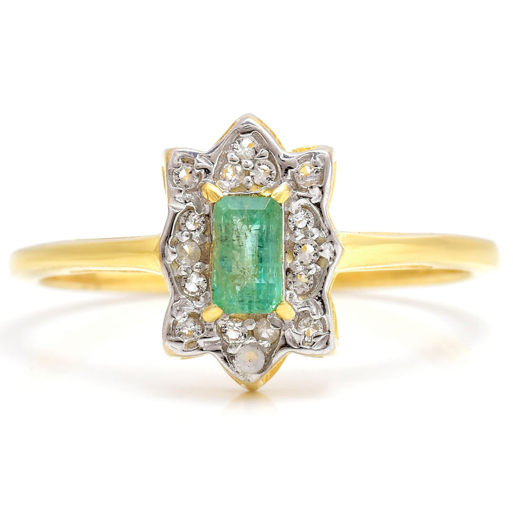 Inel din Argint 925 Placat cu Aur ( 2.16 grame ) cu Smarald Brazilian și Topaz Alb 0.41 Carate