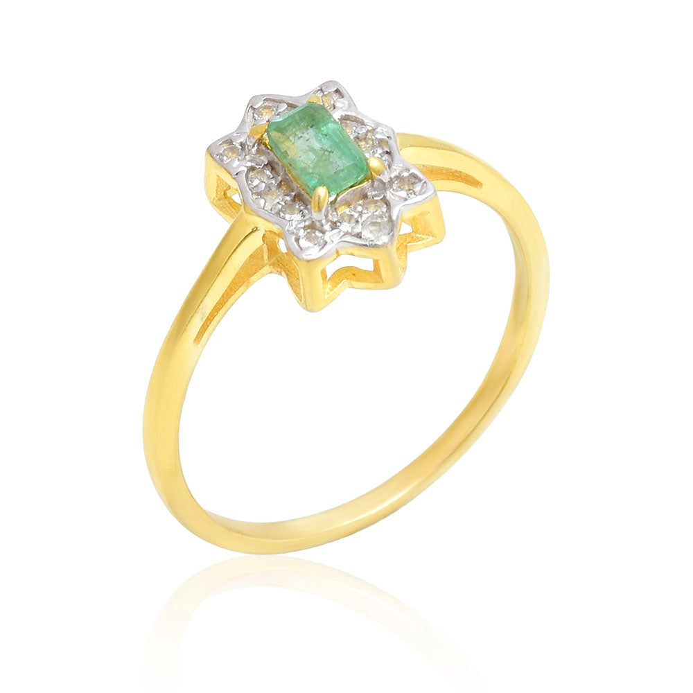Inel din Argint 925 Placat cu Aur ( 2.16 grame ) cu Smarald Brazilian și Topaz Alb 0.41 Carate 8 
