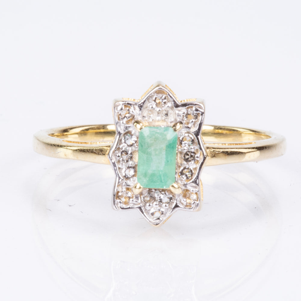 Inel din Argint 925 Placat cu Aur ( 2.16 grame ) cu Smarald Brazilian și Topaz Alb 0.41 Carate 10 