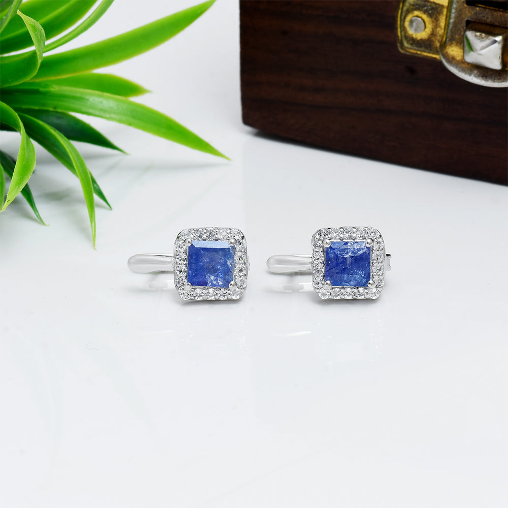 Cercei din Argint 925 ( 3.03 grame ) cu Tanzanit AAA și Topaz Alb 3 Carate