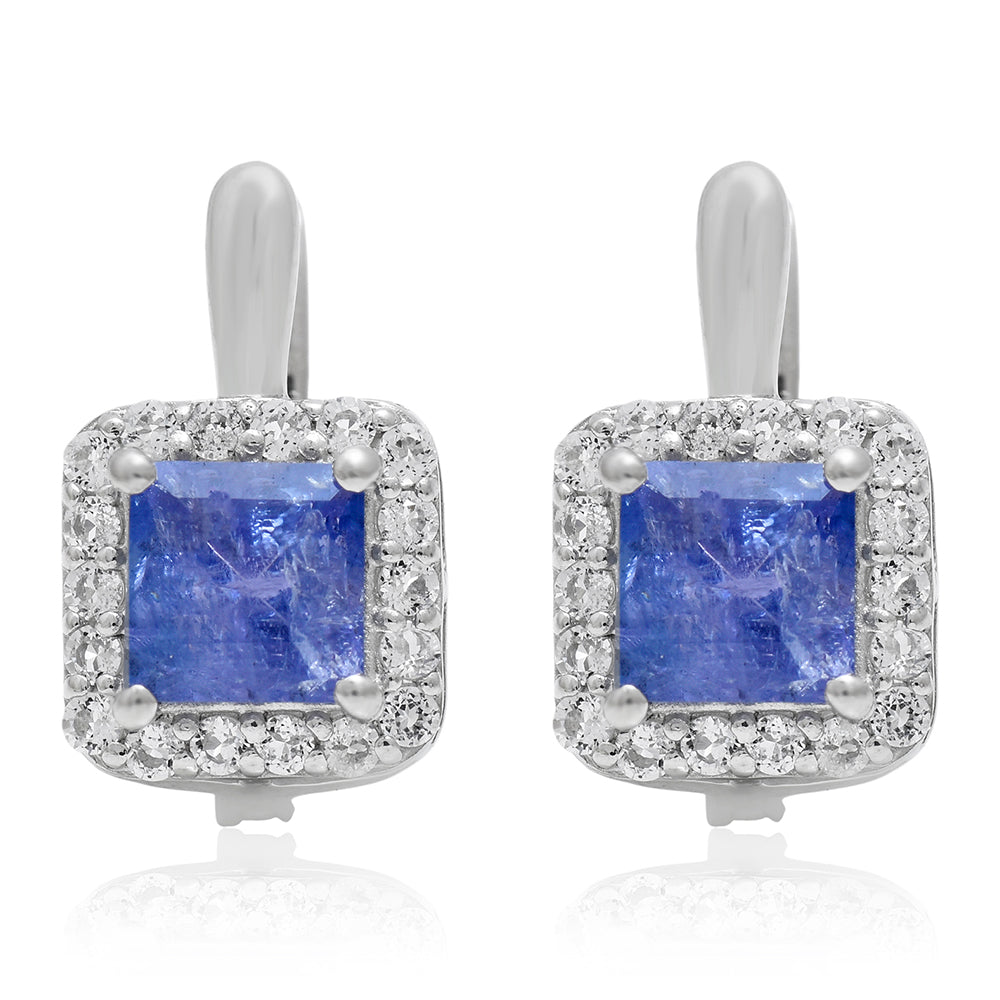 Cercei din Argint 925 ( 3.03 grame ) cu Tanzanit AAA și Topaz Alb 3 Carate 3 