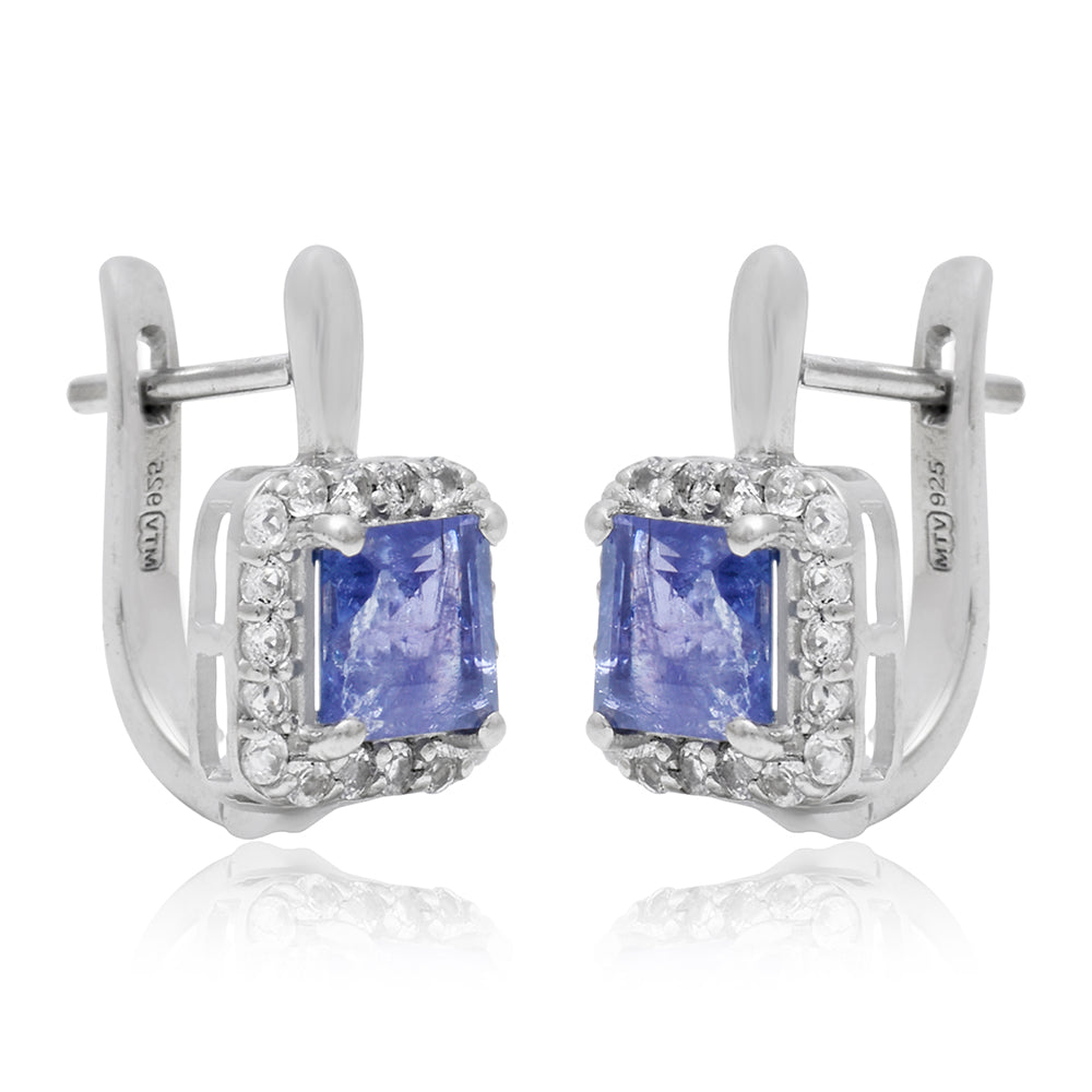 Cercei din Argint 925 ( 3.03 grame ) cu Tanzanit AAA și Topaz Alb 3 Carate